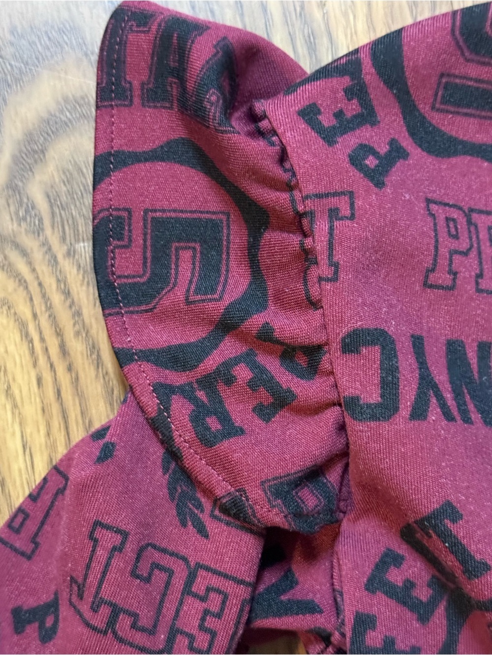Girls Burgundy Graphic Ruffle-Shoulder Casual Dress. Sporty Varsity - Picture 6 of 9